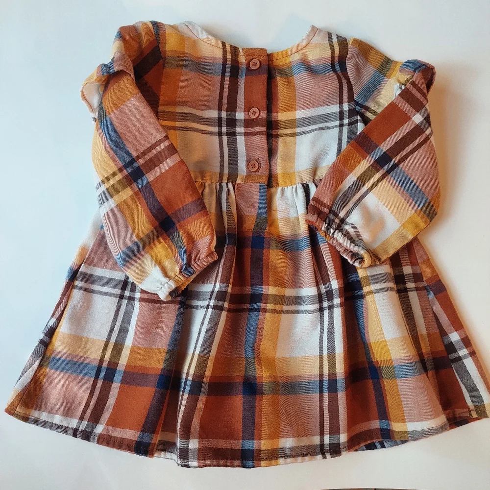 🛍 The Children's Place Baby Girl Plaid Dress 12-18 M Fall Yellow Brown White